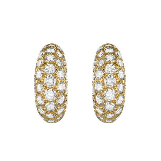 Van Cleef & Arpels French 1970s 18KT Yellow Gold Diamond Earrings front