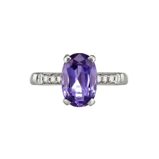 Art Deco Platinum Sapphire & Diamond Ring front