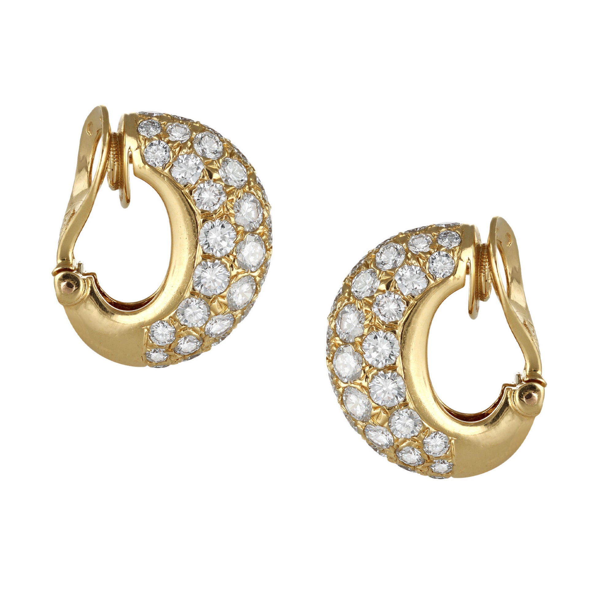 Van Cleef & Arpels French 1970s 18KT Yellow Gold Diamond Earrings side