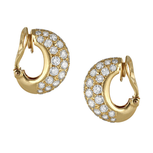 Van Cleef & Arpels French 1970s 18KT Yellow Gold Diamond Earrings side