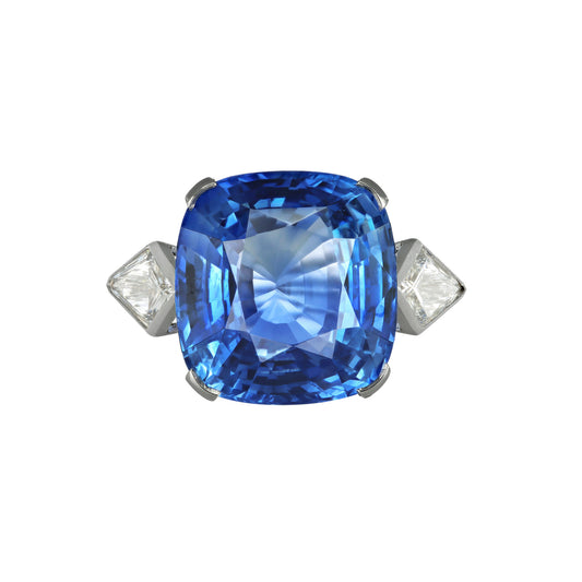 1950s Platinum Sapphire & Diamond Ring front