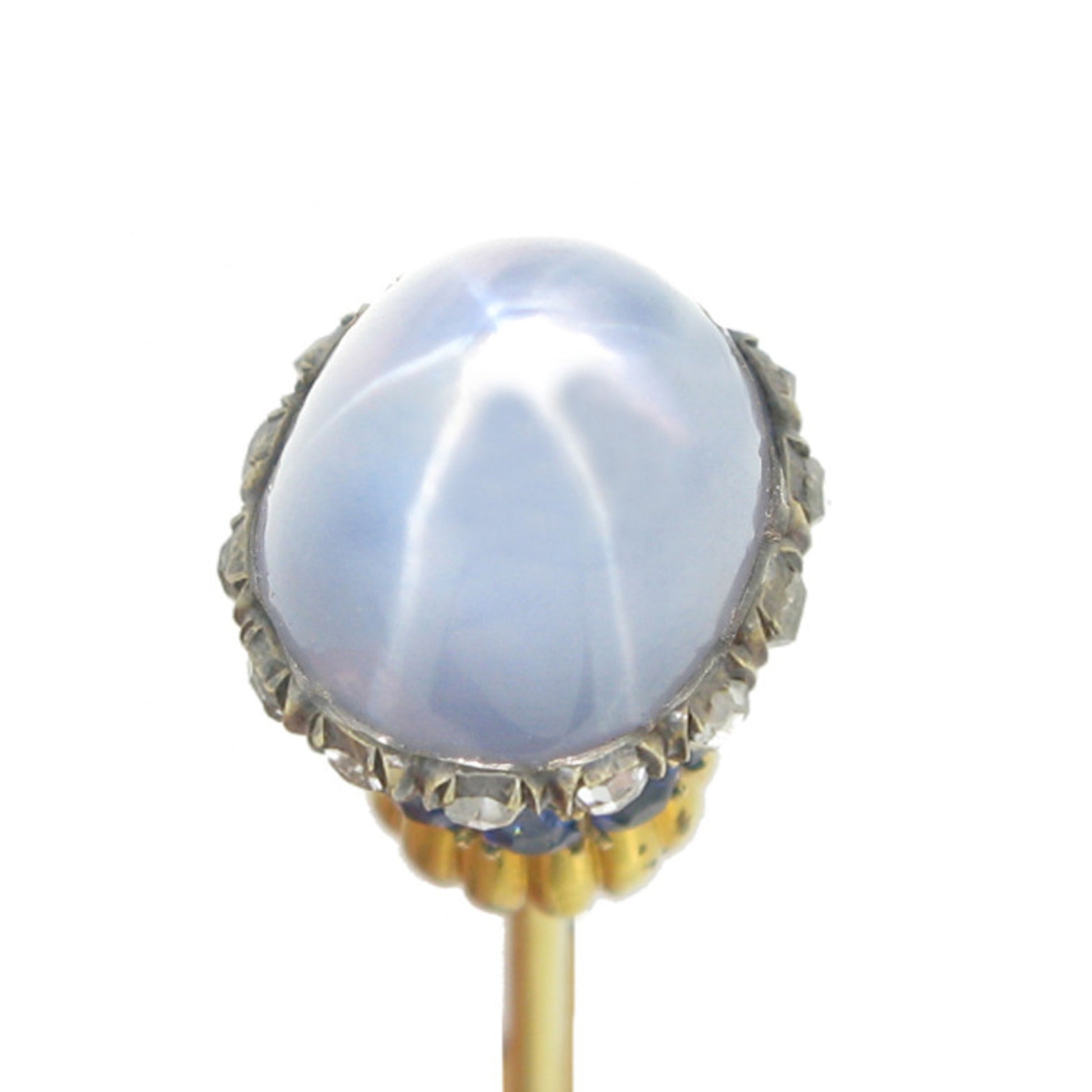 Victorian Silver & 18KT Yellow Gold Star Sapphire & Diamond Pin top