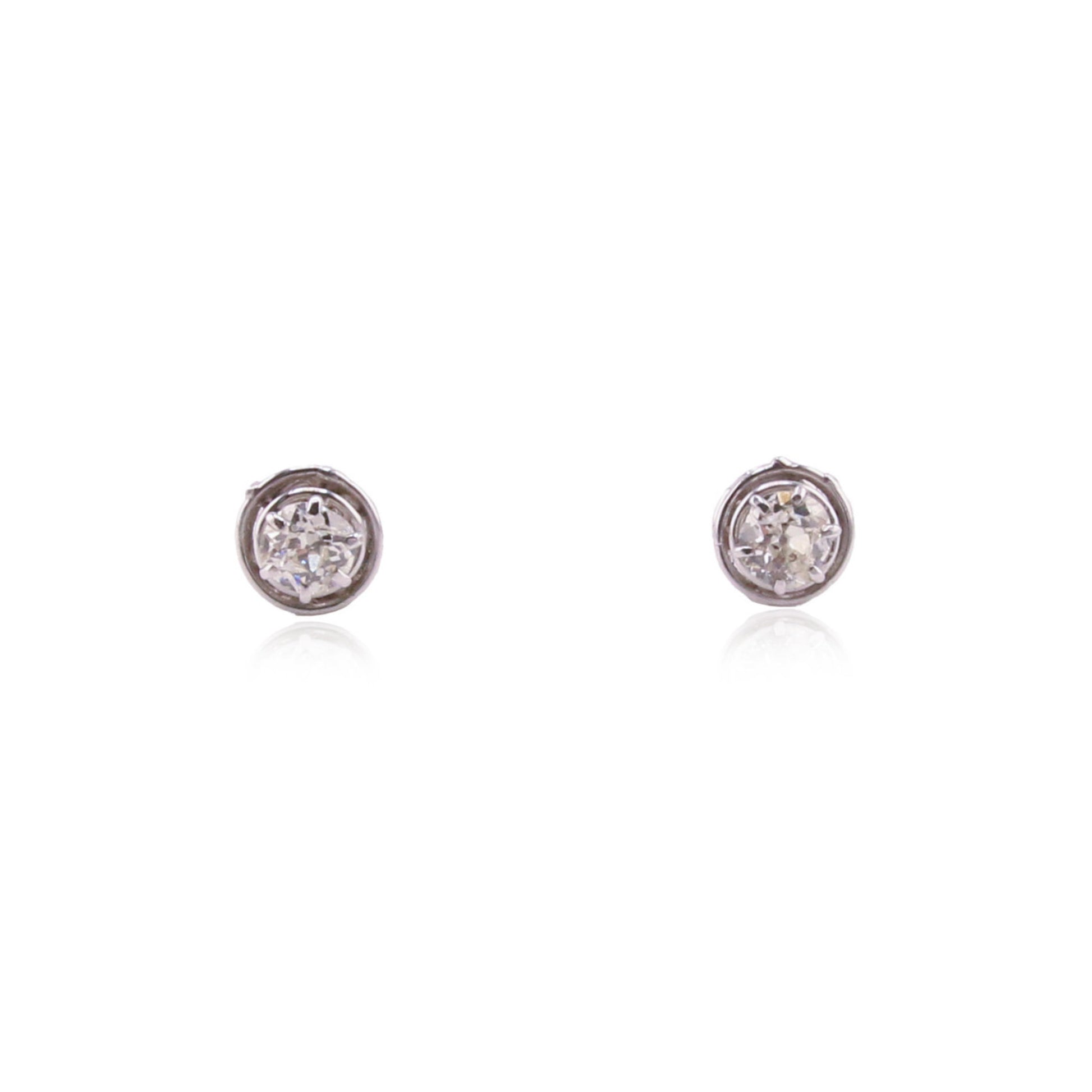 1950s Platinum Diamond Stud Earrings front