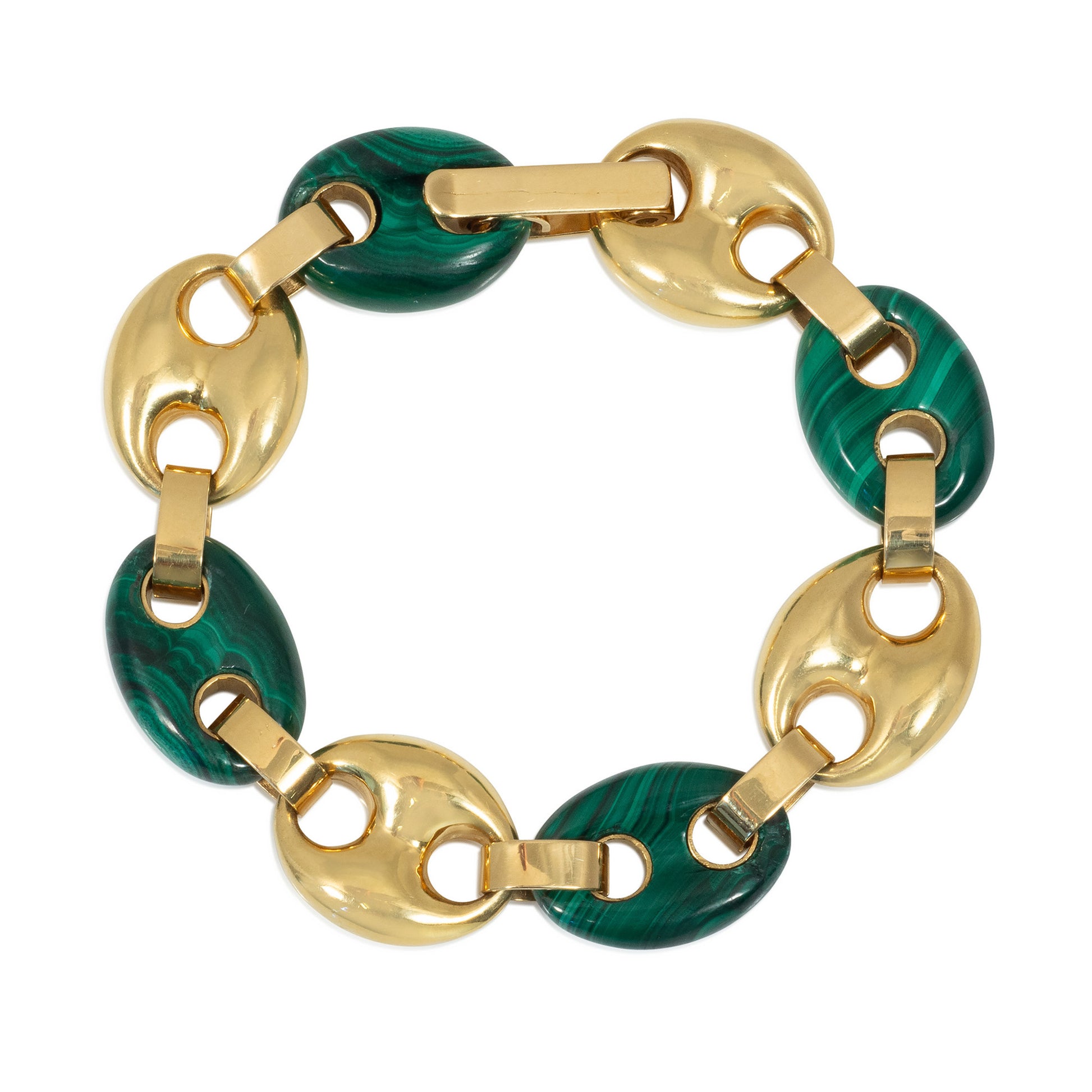 1970s 18KT Yellow Gold Malachite Bracelet front