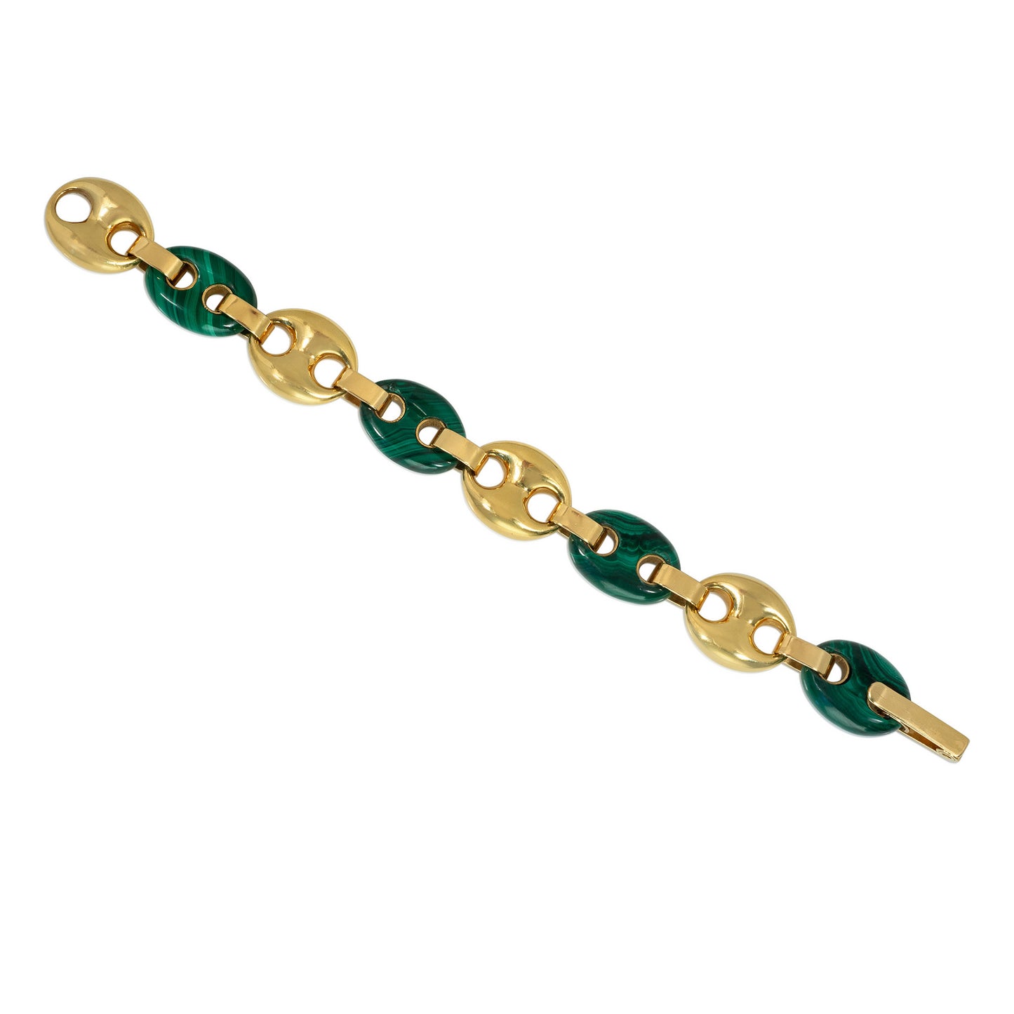 1970s 18KT Yellow Gold Malachite Bracelet front