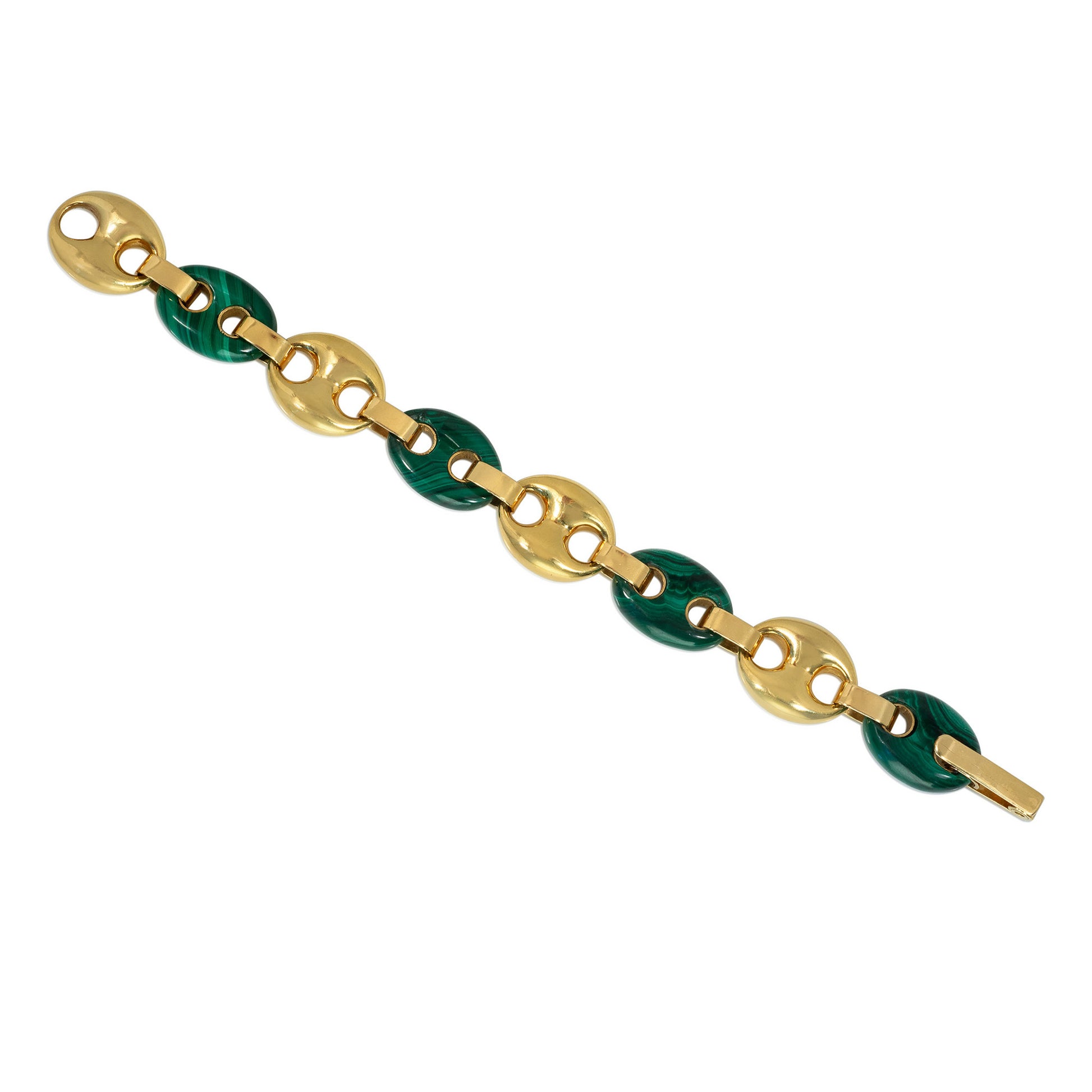 1970s 18KT Yellow Gold Malachite Bracelet front