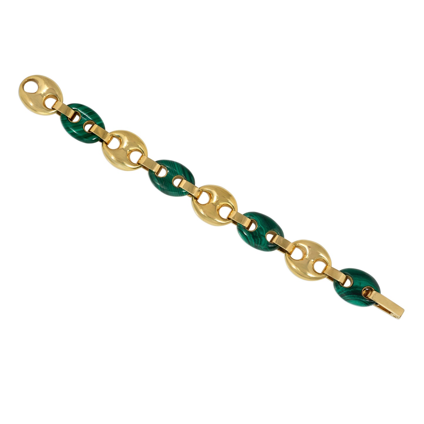 1970s 18KT Yellow Gold Malachite Bracelet back