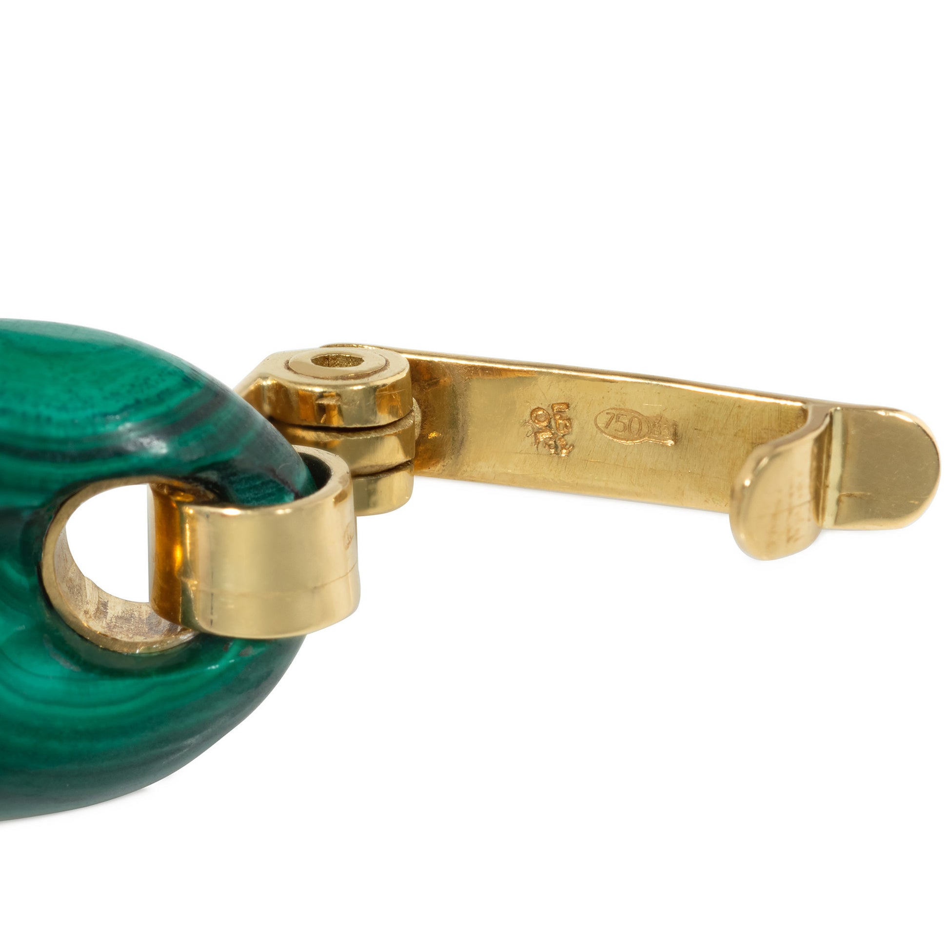 1970s 18KT Yellow Gold Malachite Bracelet stamps