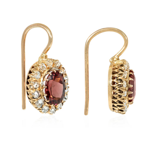 Victorian 14KT Yellow Gold & Diamond Earrings side