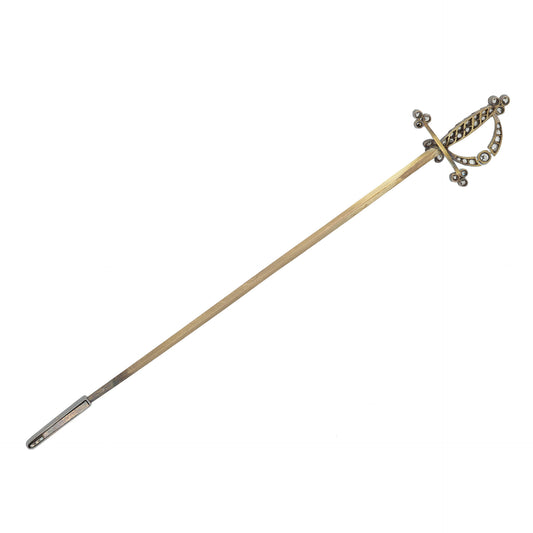 Victorian Silver & 18KT Yellow Gold Diamond Jabot Pin back