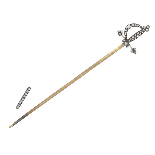 Victorian Silver & 18KT Yellow Gold Diamond Jabot Pin front