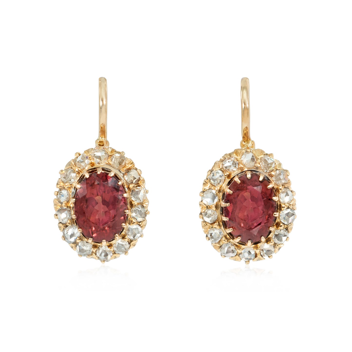 Victorian 14KT Yellow Gold & Diamond Earrings front