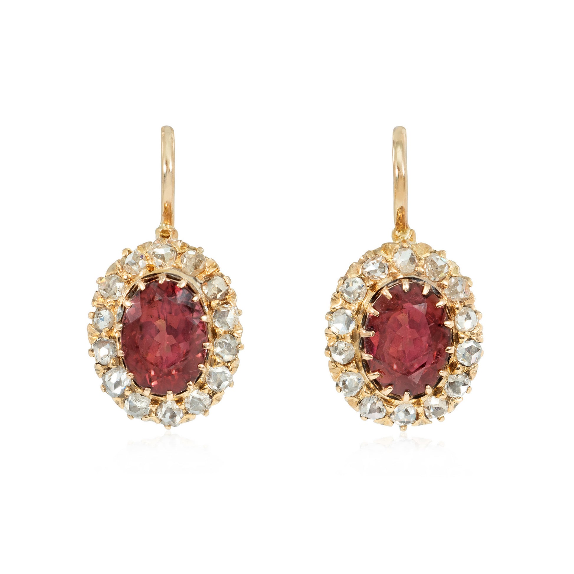 Victorian 14KT Yellow Gold & Diamond Earrings front