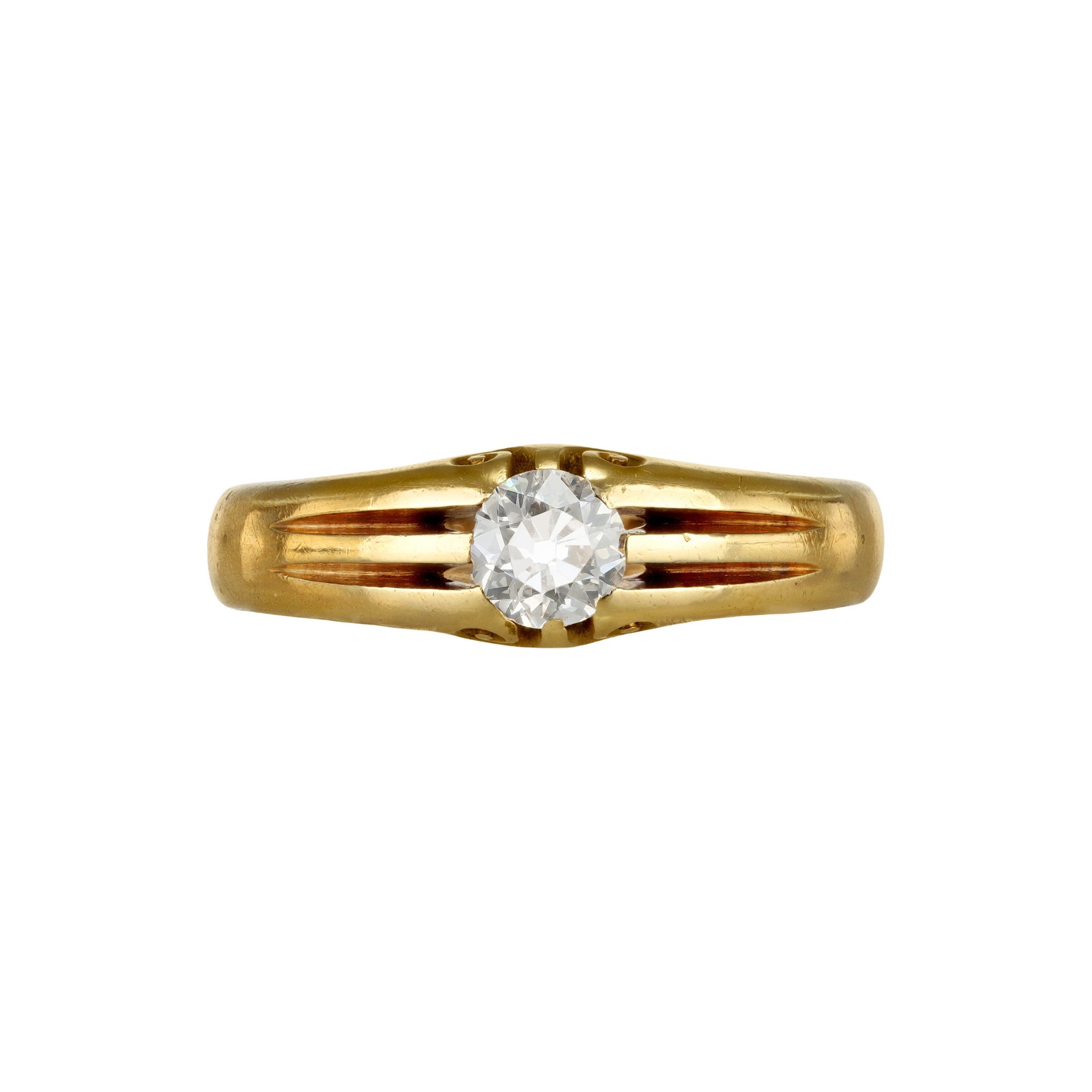 Henry Griffith & Sons English Edwardian 15KT Yellow Gold Diamond Ring front