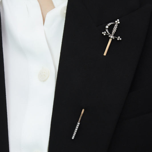 Victorian Silver & 18KT Yellow Gold Diamond Jabot Pin on lapel