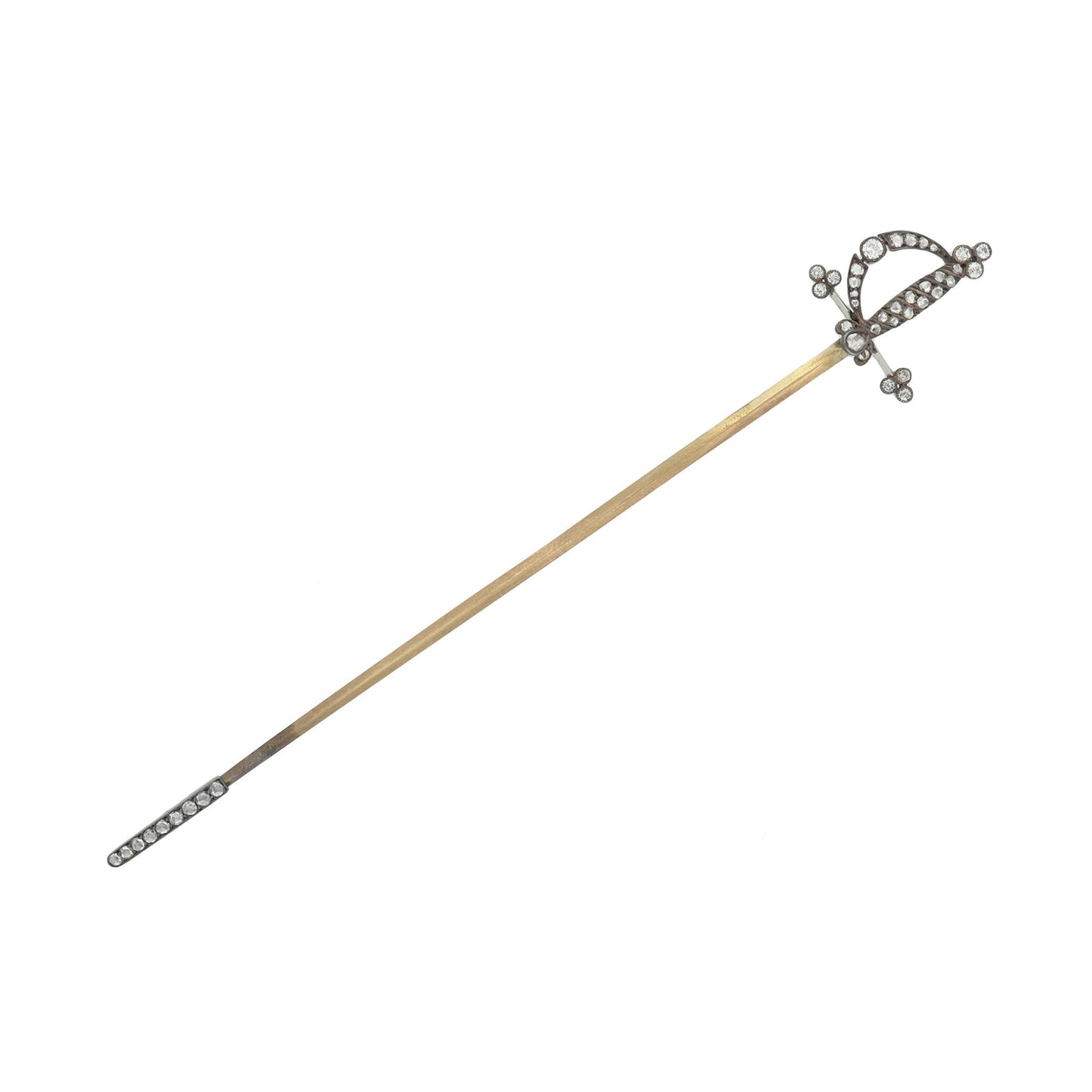 Victorian Silver & 18KT Yellow Gold Diamond Jabot Pin front
