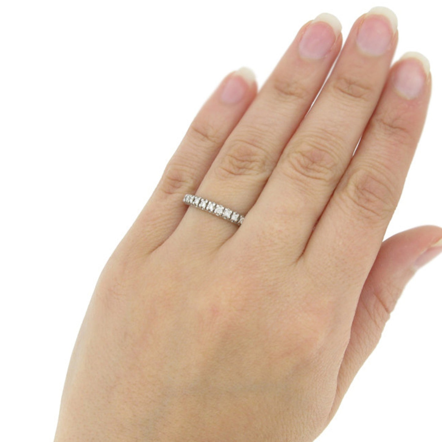 1980s 18KT White Gold Diamond Ring on finger