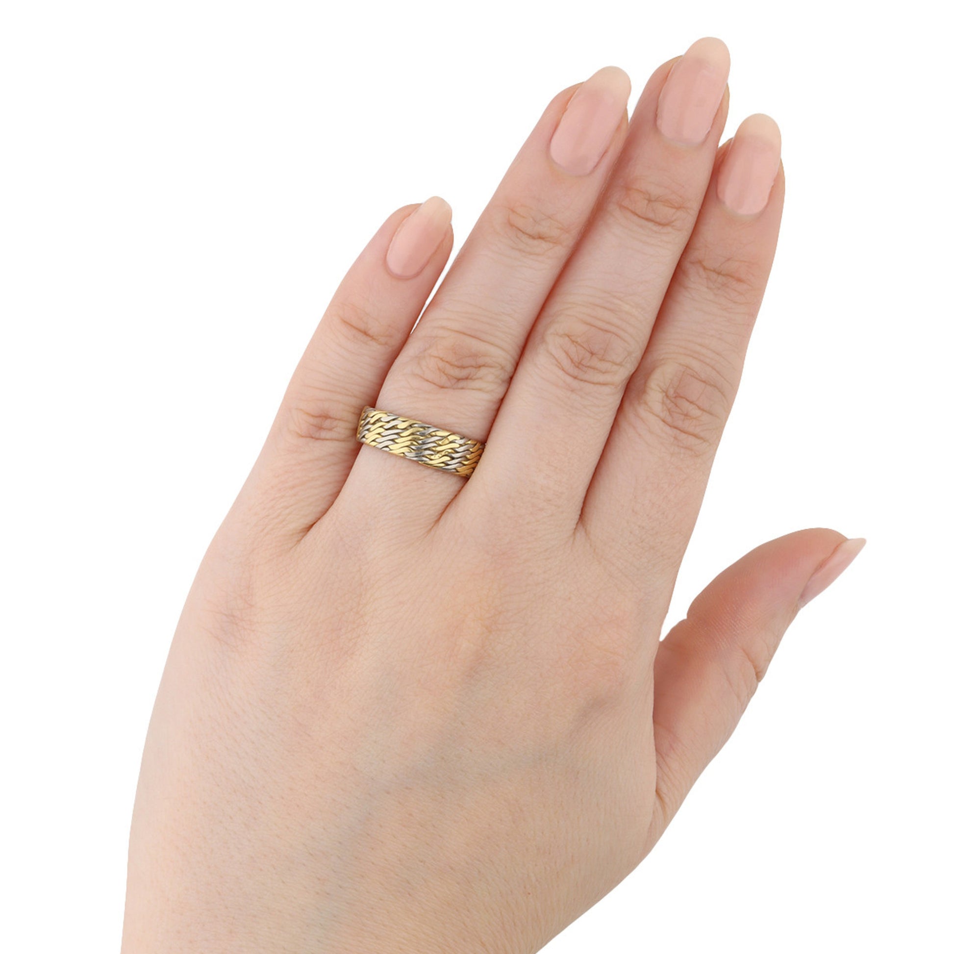 French 1970s 18KT White & Yellow Gold Ring on finger