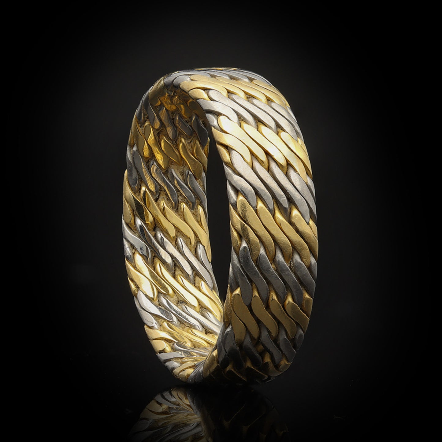 French 1970s 18KT White & Yellow Gold Ring side