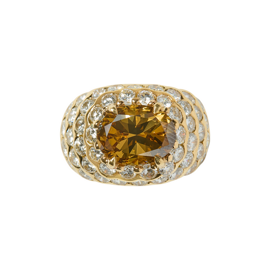French Post-1980s 18KT Yellow Gold Diamond Ring front