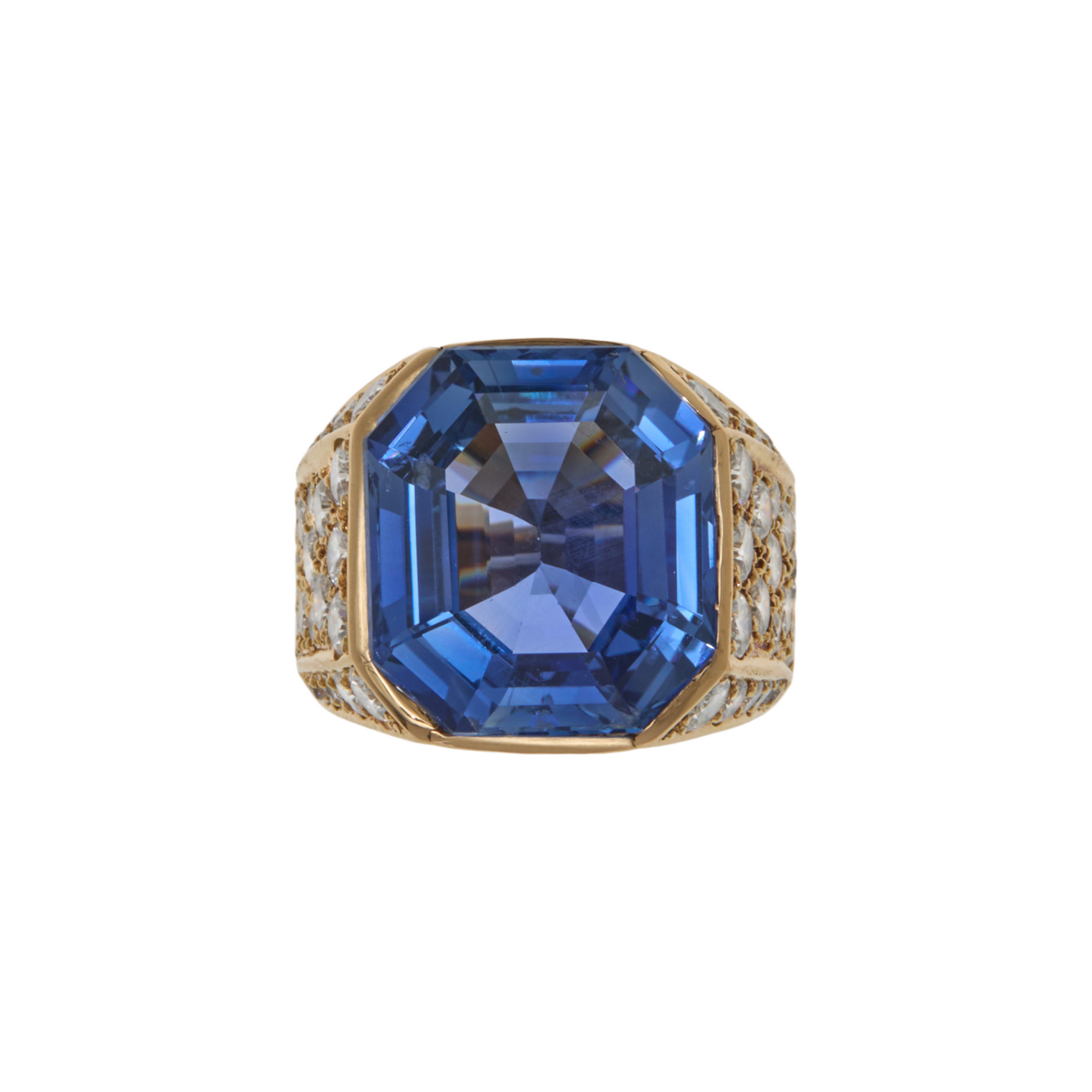 French Post-1980s 18KT Yellow Gold Sapphire & Diamond Ring front