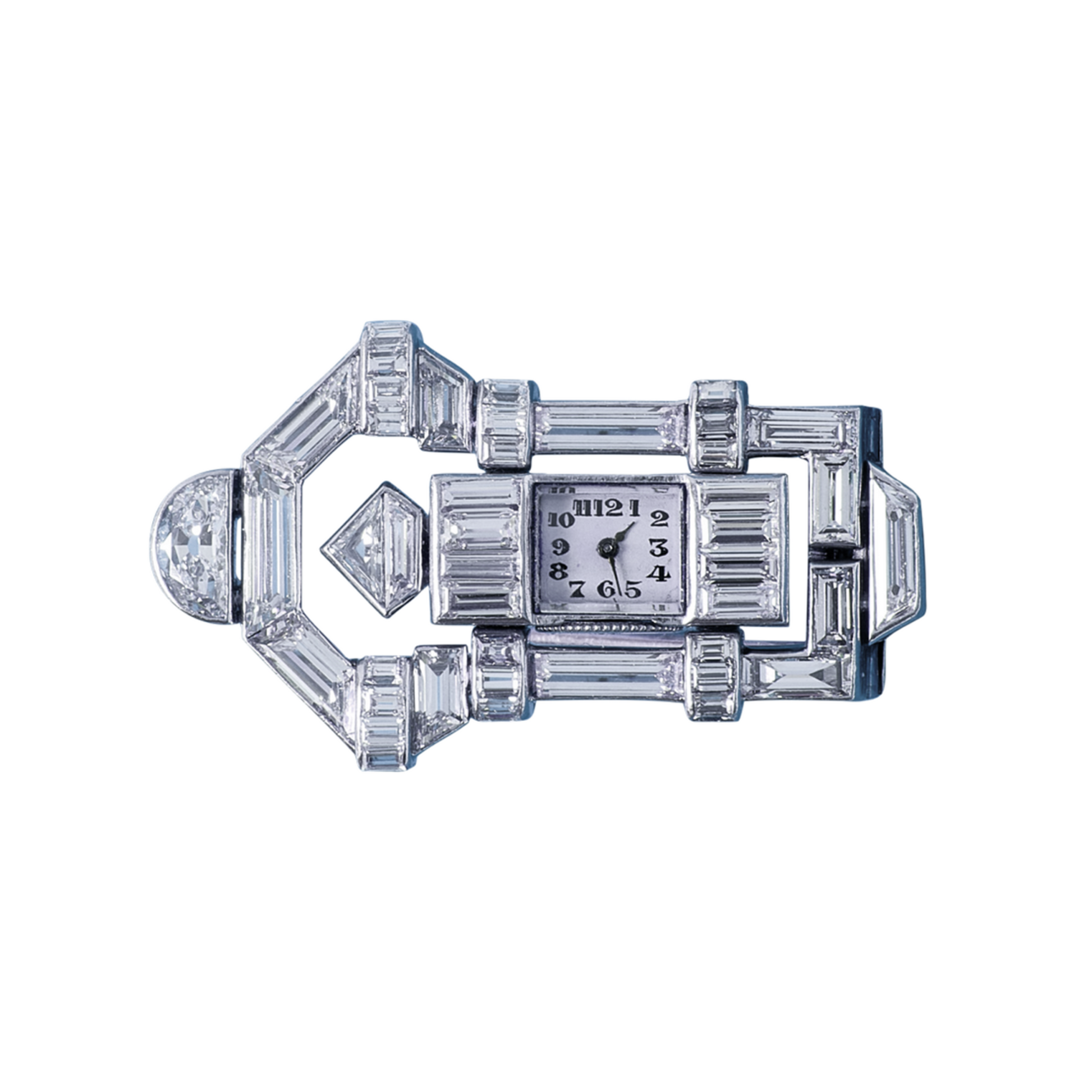 Lacloche Freres Paris Art Deco Platinum Diamond Watch Brooch front