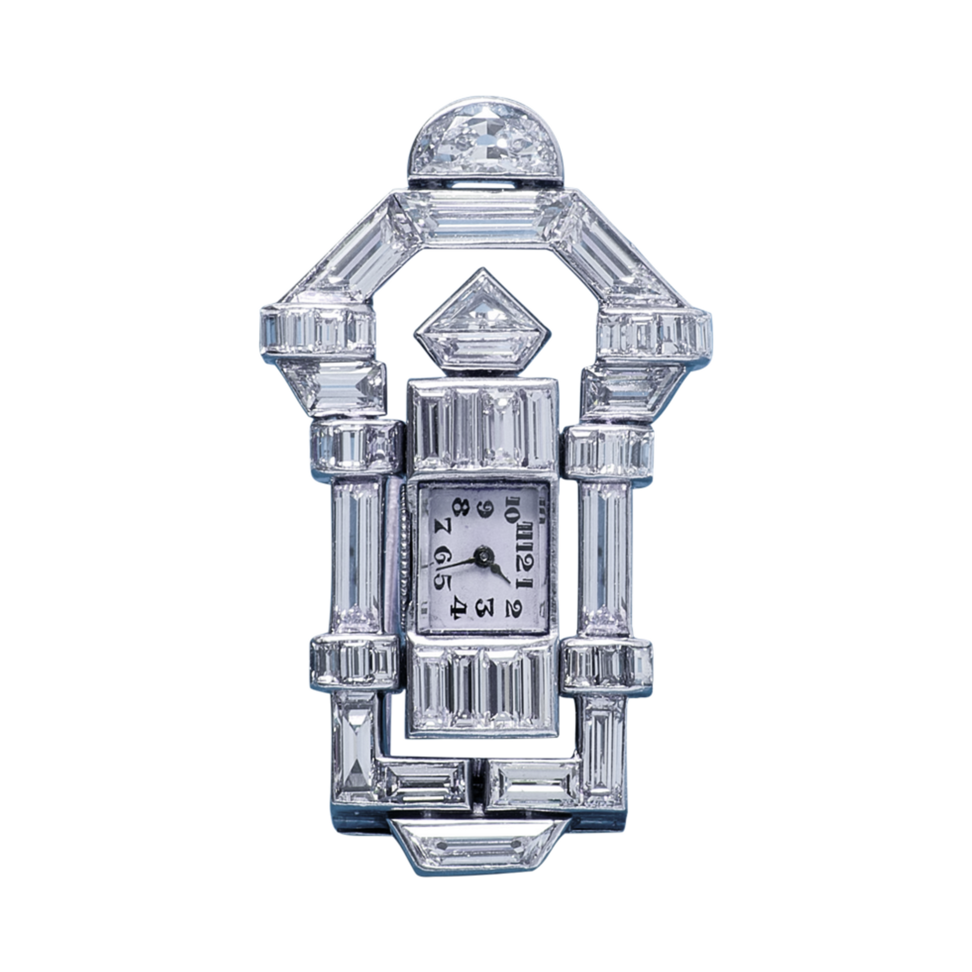 Lacloche Freres Paris Art Deco Platinum Diamond Watch Brooch front