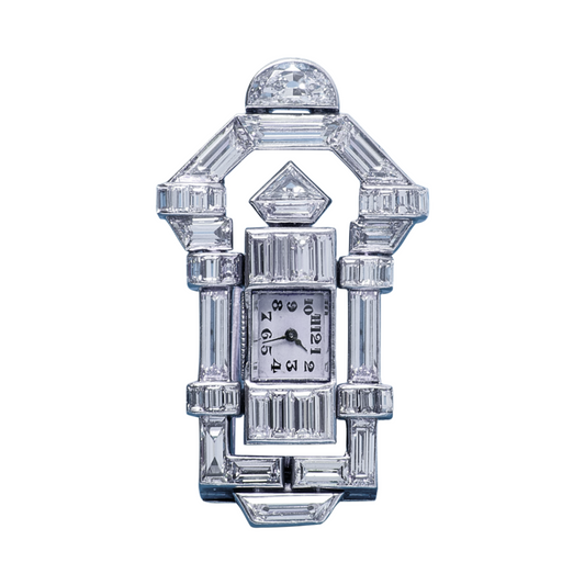 Lacloche Freres Paris Art Deco Platinum Diamond Watch Brooch front
