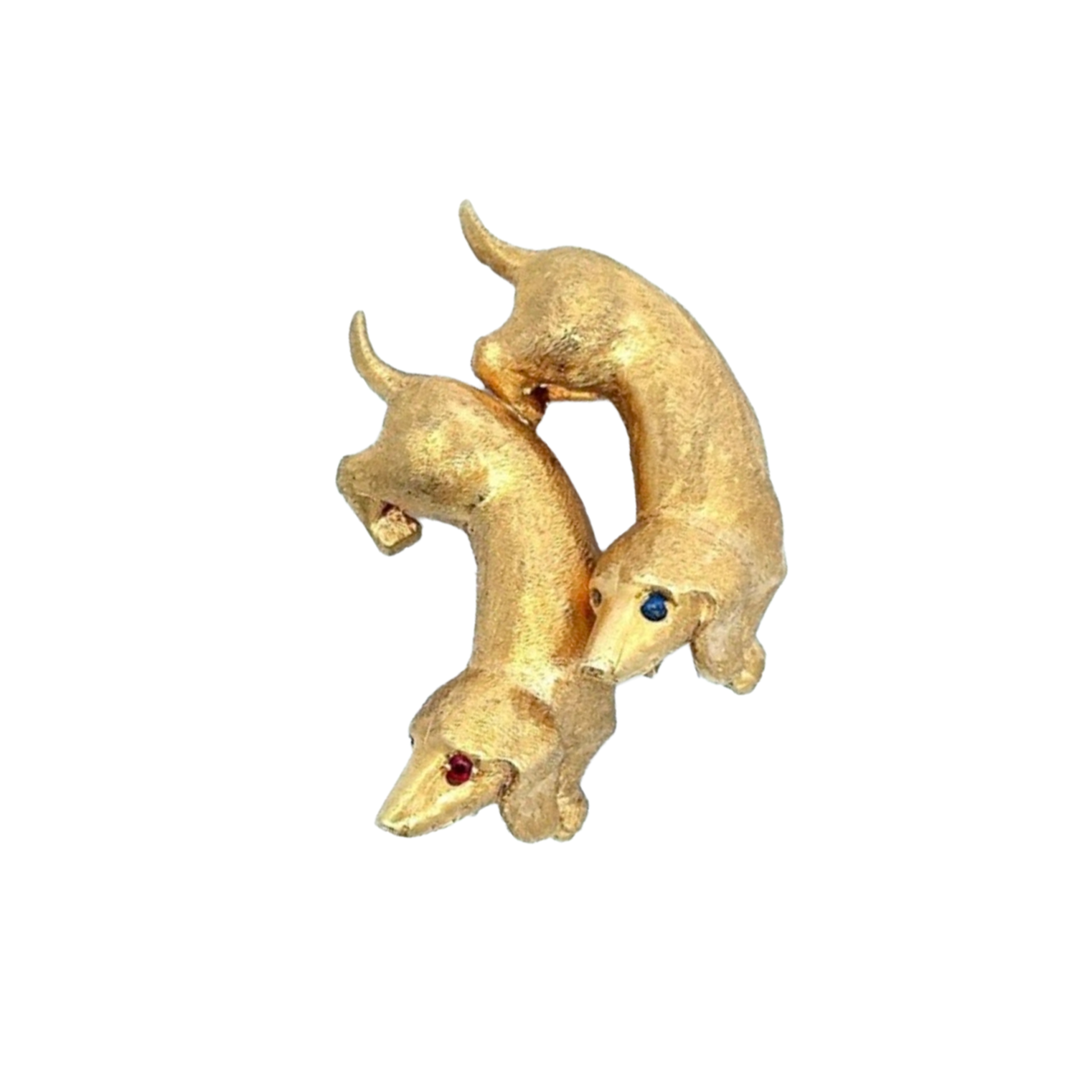 Cartier Paris 1950s 18KT Yellow Gold Ruby & Sapphire Dog Brooch front