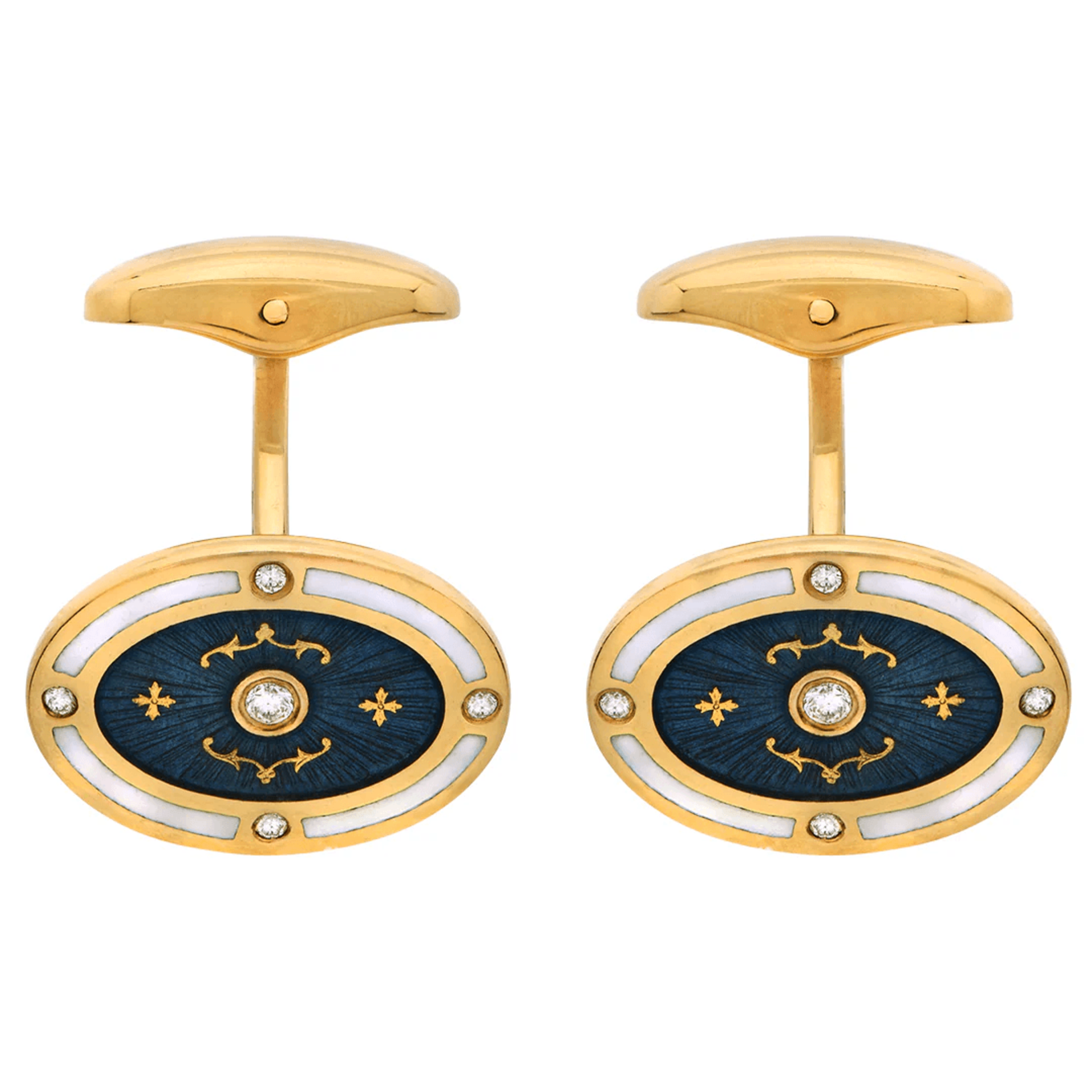 Faberge Post-1980s 22KT Yellow Gold Diamond Cufflinks front
