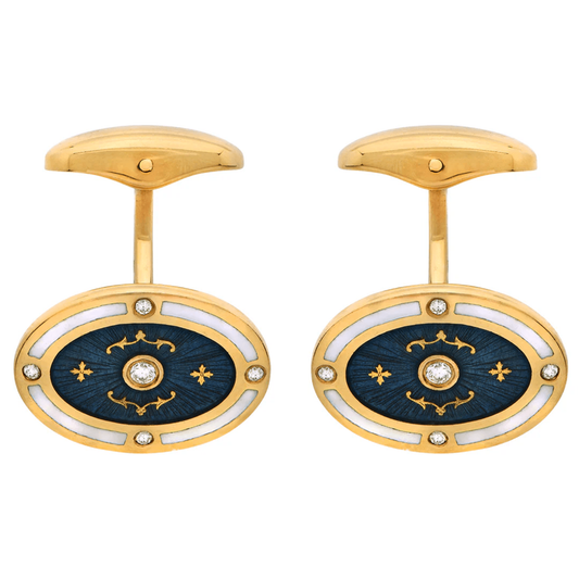 Faberge Post-1980s 22KT Yellow Gold Diamond Cufflinks front