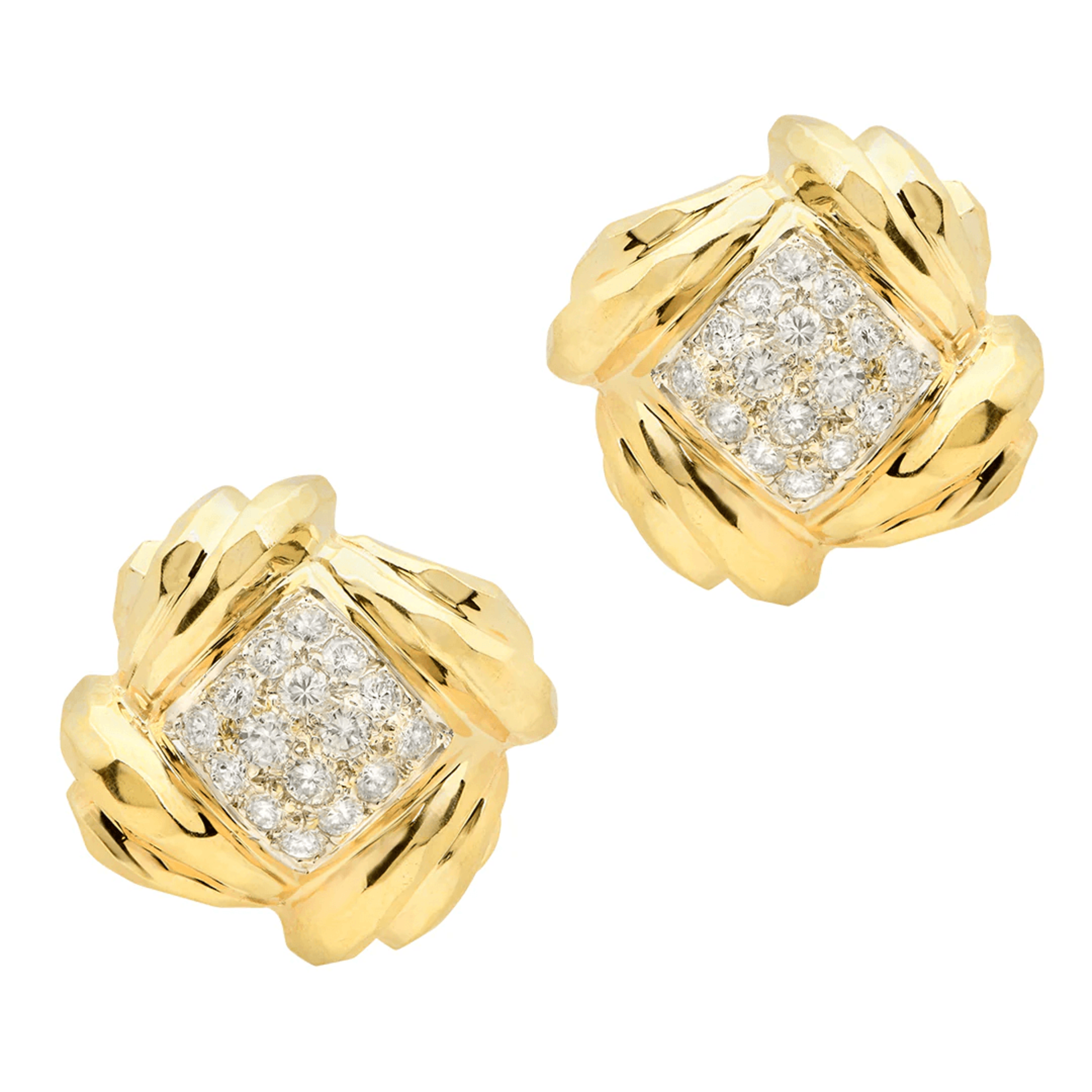 Post-1980s 14KT Yellow Gold Diamond Earrings front