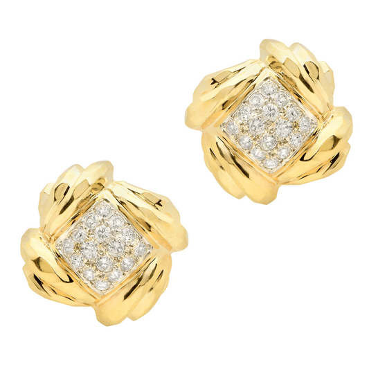 Post-1980s 14KT Yellow Gold Diamond Earrings front