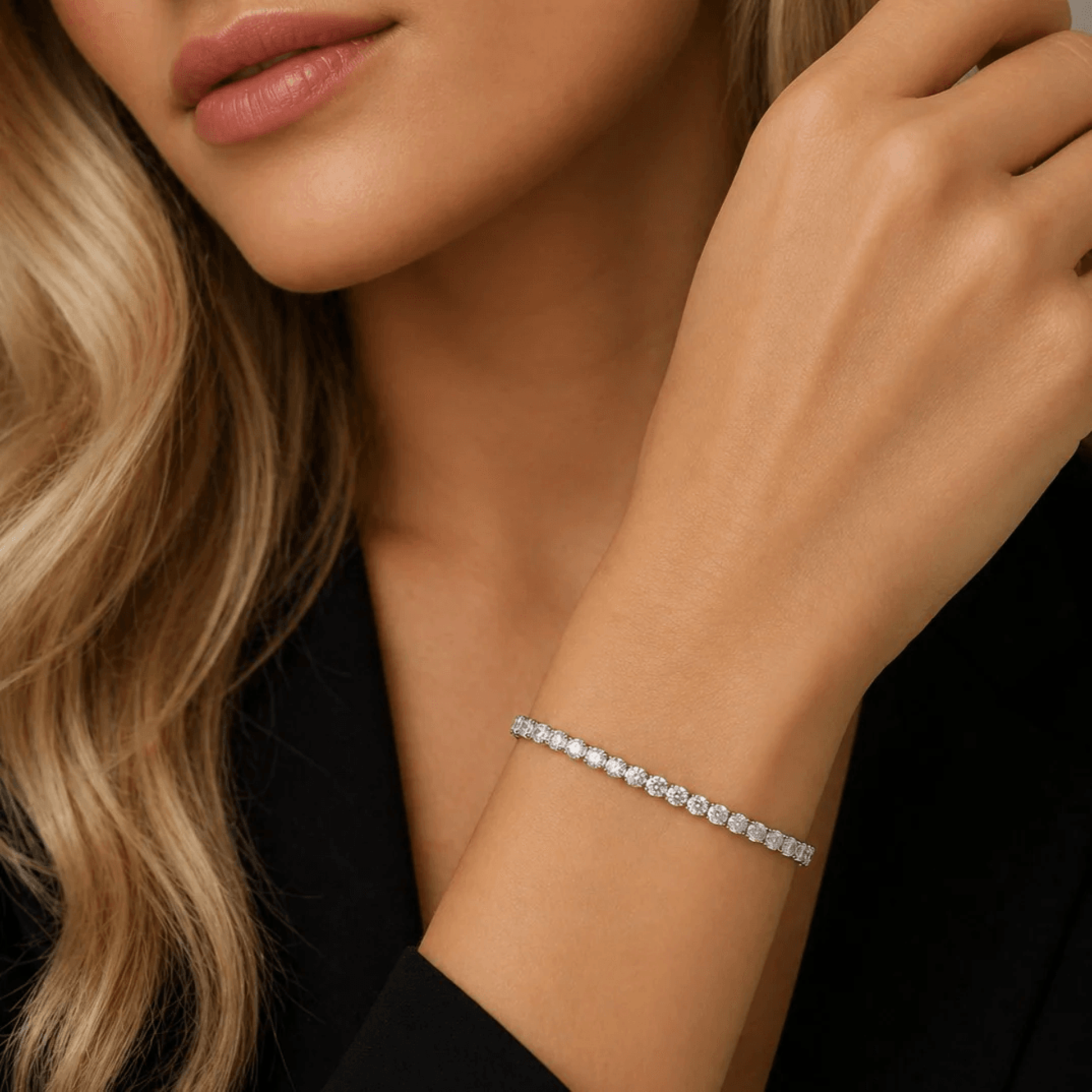 Post-1980s 14KT White Gold Diamond Bracelet on wrist