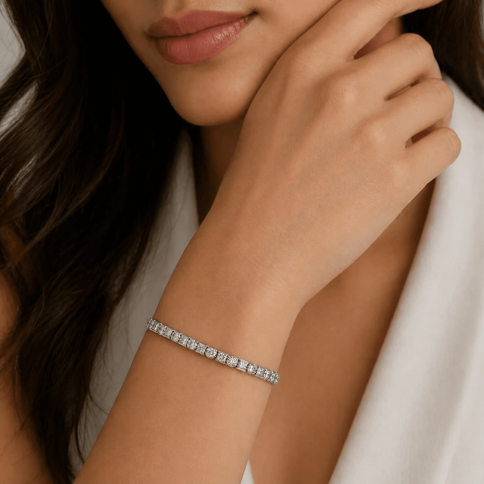 JB Star Post-1980s 18KT White Gold Diamond Bracelet on wrist