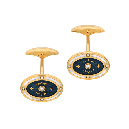 Faberge Post-1980s 22KT Yellow Gold Diamond Cufflinks front