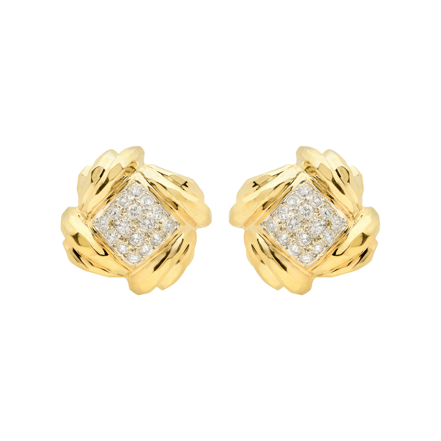 Post-1980s 14KT Yellow Gold Diamond Earrings front