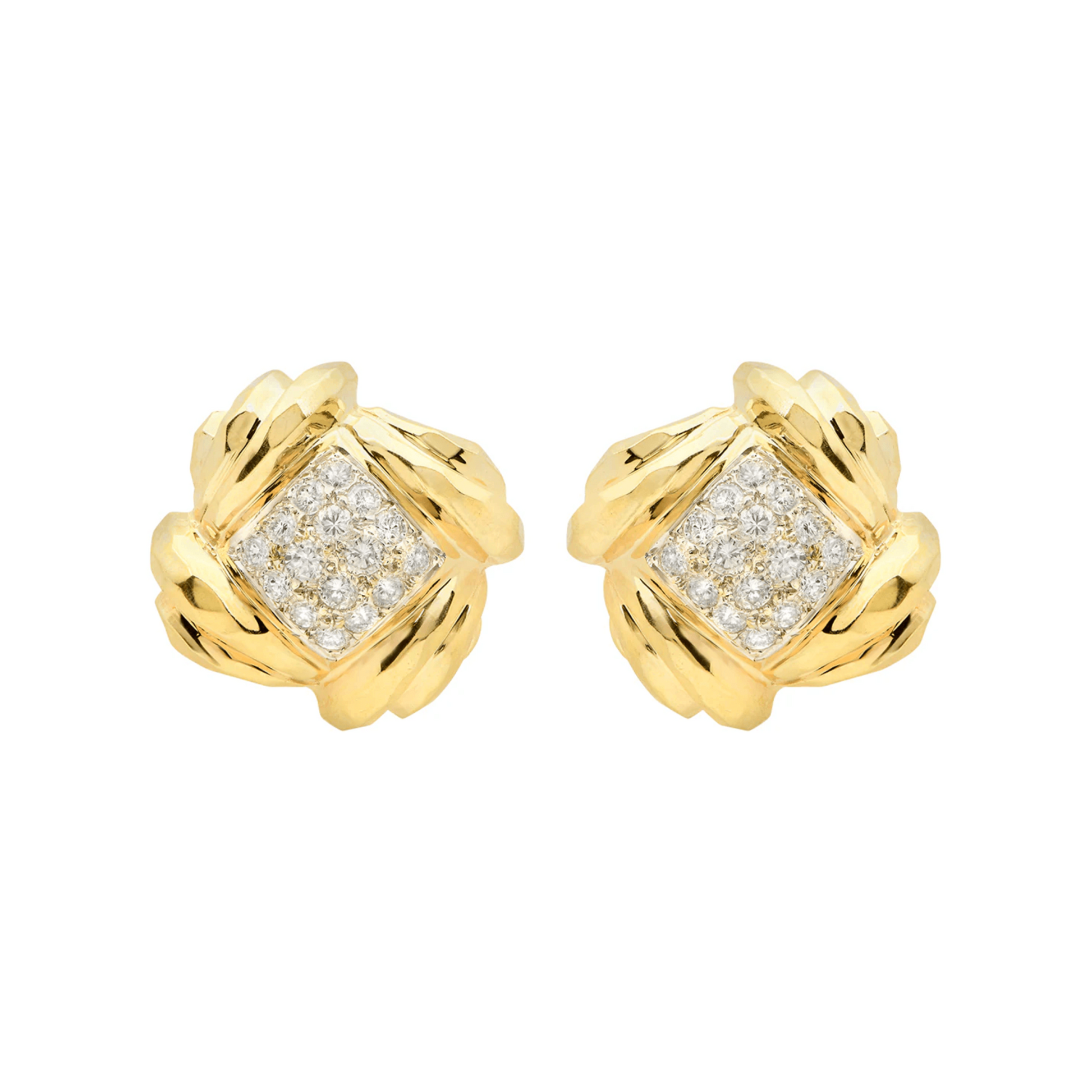 Post-1980s 14KT Yellow Gold Diamond Earrings front