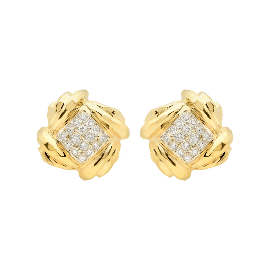 Post-1980s 14KT Yellow Gold Diamond Earrings front