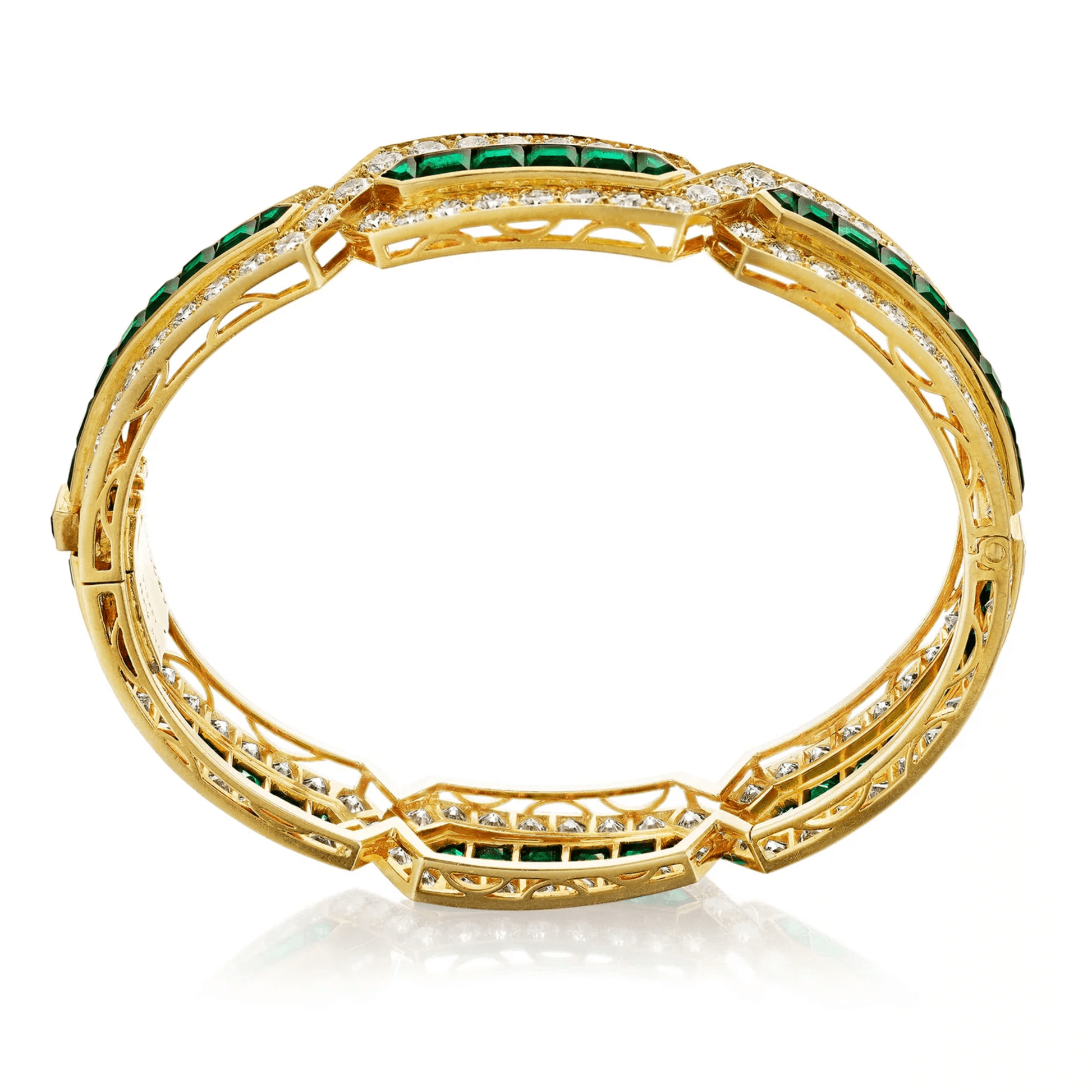 Van Cleef & Arpels Paris 1980s 18KT Yellow Gold Emerald & Diamond Bracelet profile