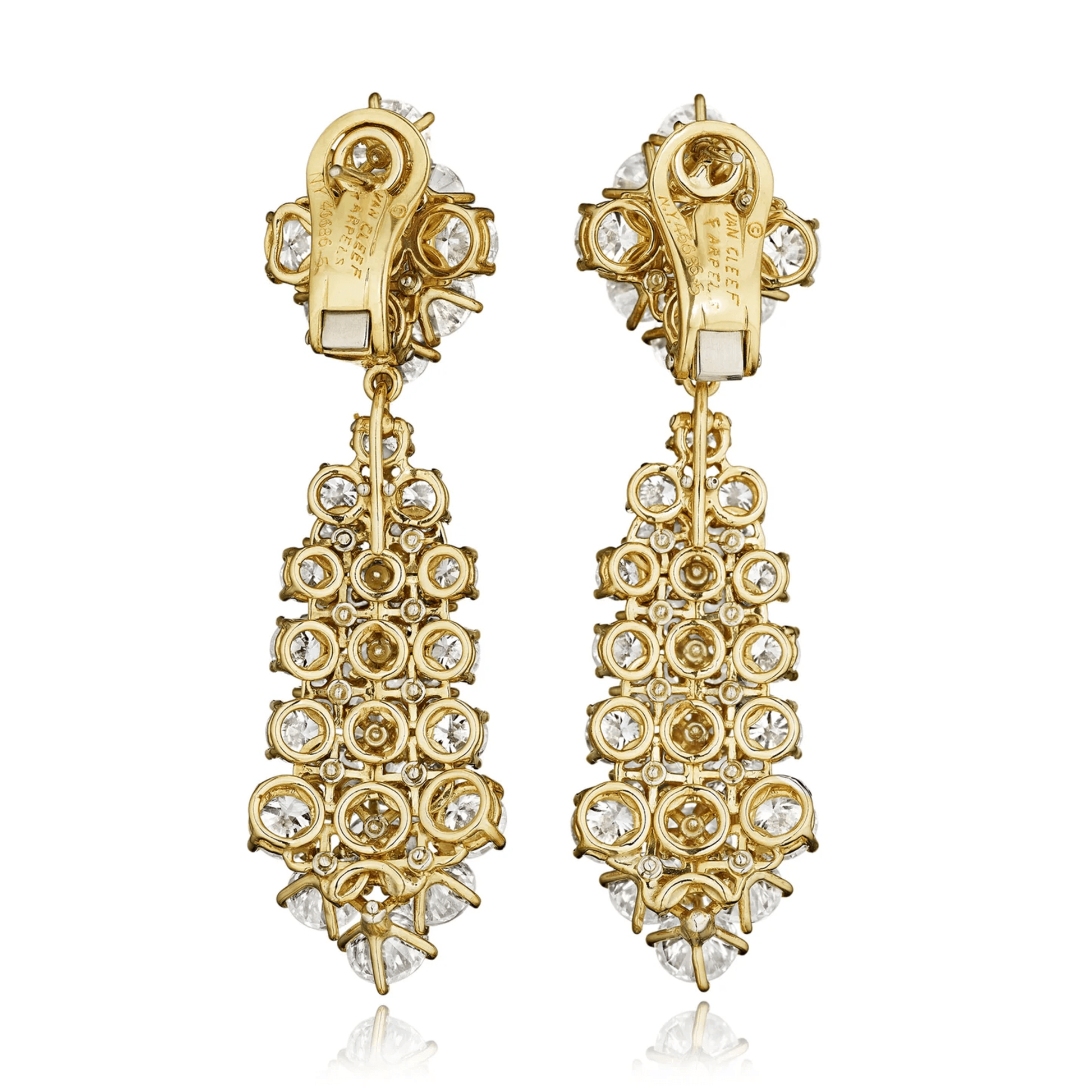 Van Cleef & Arpels N.Y. 1980s 18KT Yellow Gold Diamond À Cheval Earrings back