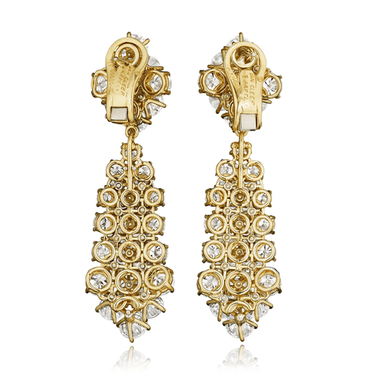 Van Cleef & Arpels N.Y. 1980s 18KT Yellow Gold Diamond À Cheval Earrings back