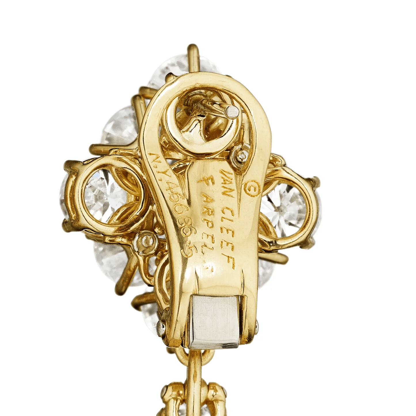 Van Cleef & Arpels N.Y. 1980s 18KT Yellow Gold Diamond À Cheval Earrings signature