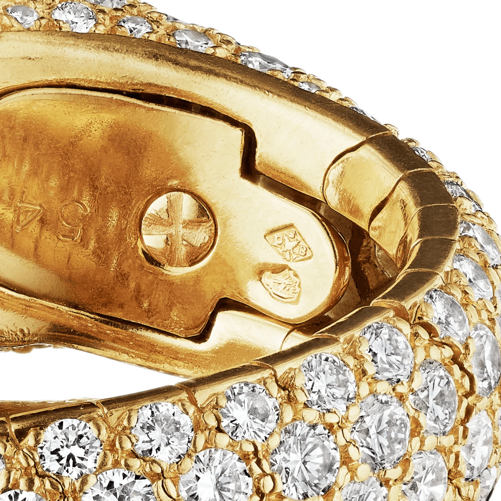 Cartier Paris Post-1980s 18KT Yellow Gold Diamond, Emerald & Onyx Panthère Lakarda Ring stamps