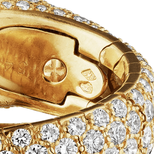 Cartier Paris Post-1980s 18KT Yellow Gold Diamond, Emerald & Onyx Panthère Lakarda Ring stamps