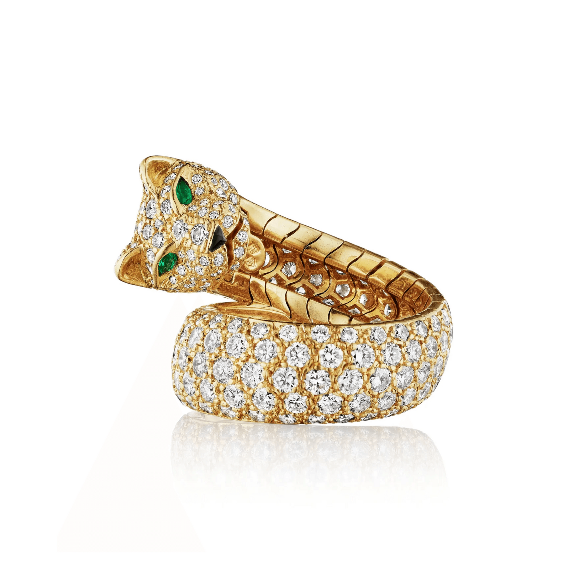 Cartier Paris Post-1980s 18KT Yellow Gold Diamond, Emerald & Onyx Panthère Lakarda Ring front