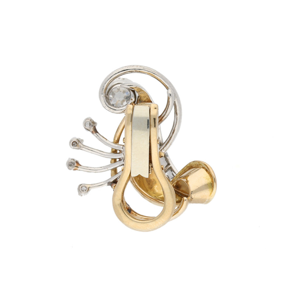 French 1950s Platinum & 18KT Yellow Gold Diamond Earrings back