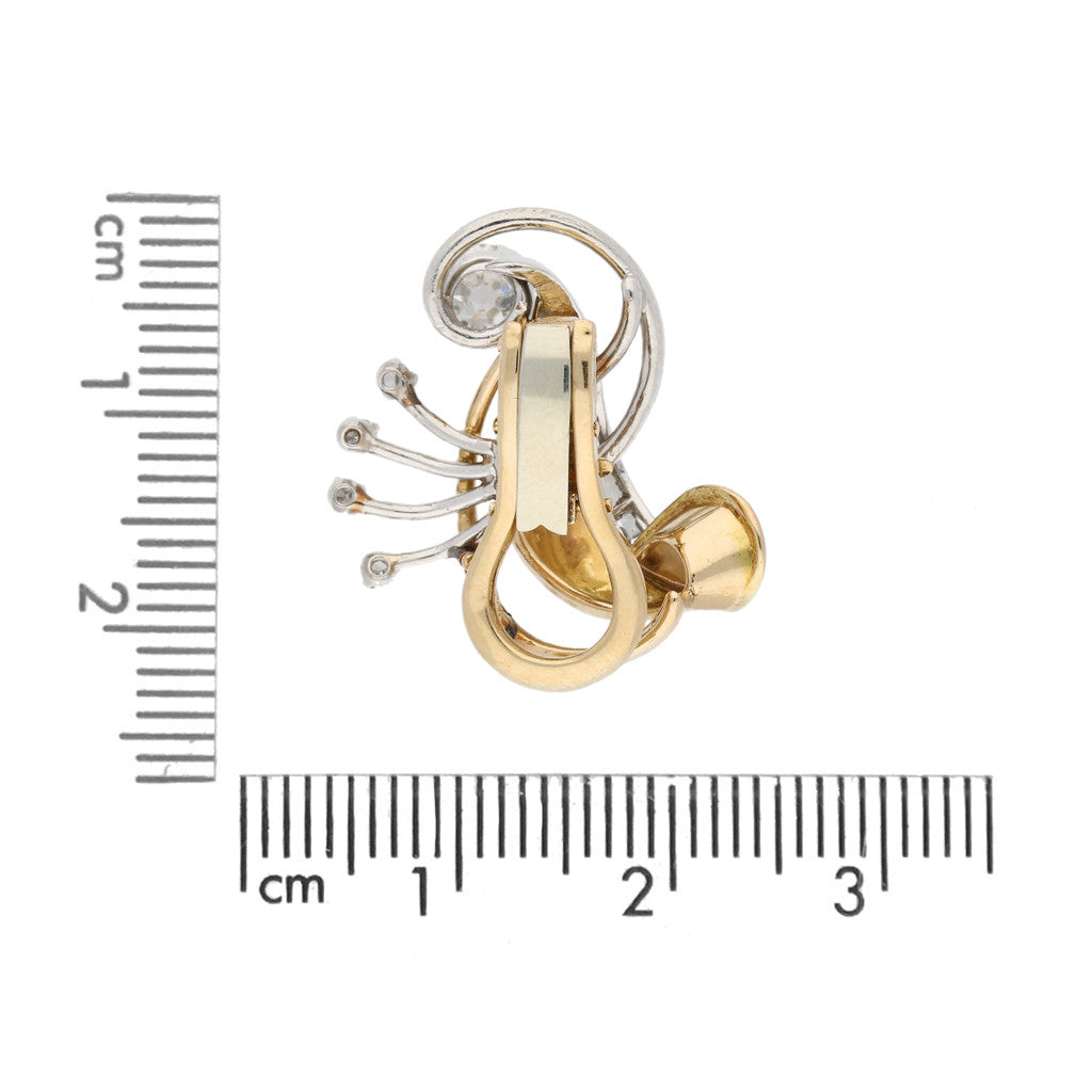 French 1950s Platinum & 18KT Yellow Gold Diamond Earrings measurements