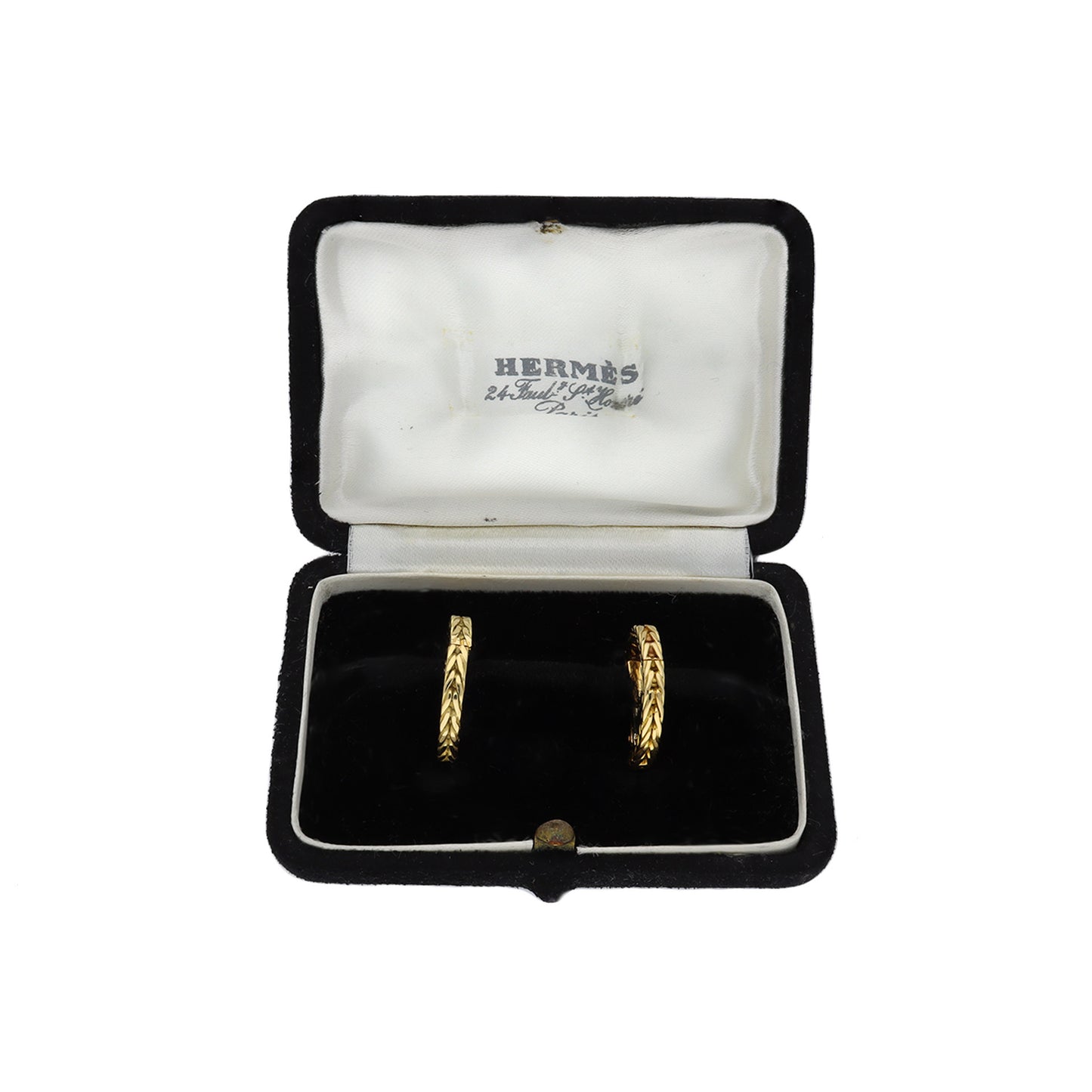 Hermes French 1960s 18KT Yellow Gold Cufflinks in box