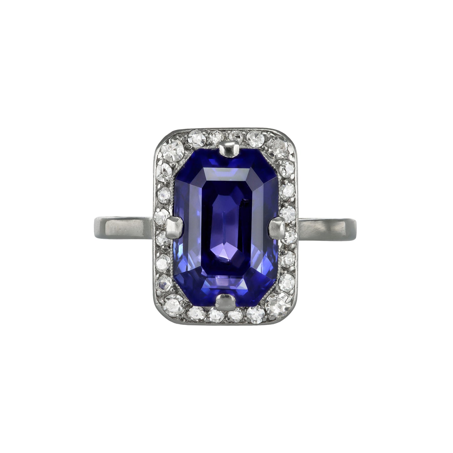 Art Deco Platinum Sapphire & Diamond Ring front